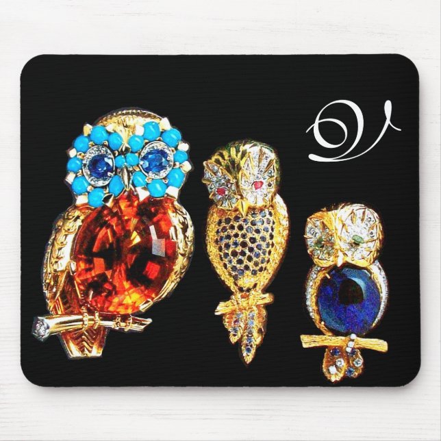JEWEL OWLS MONOGRAM MOUSE MAT (Front)