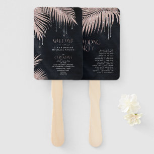 Jewel Palm Leaf Ceremony Program Rose Gold ID830 Hand Fan