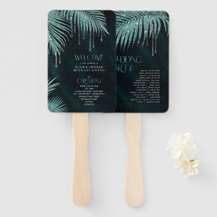 Jewel Palm Leaf Ceremony Program Teal ID830 Hand Fan