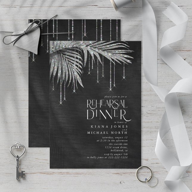 Jewel Palm Leaf Rehearsal Dinner Silver ID830 (Creator Uploaded)