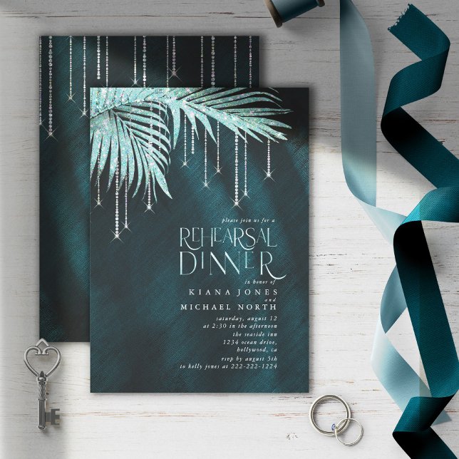 Jewel Palm Leaf Rehearsal Dinner Teal ID830 (Creator Uploaded)