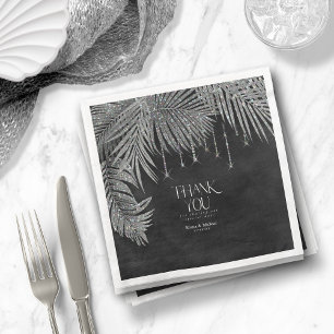 Jewel Palm Leaf Thank You Silver ID830 Napkin
