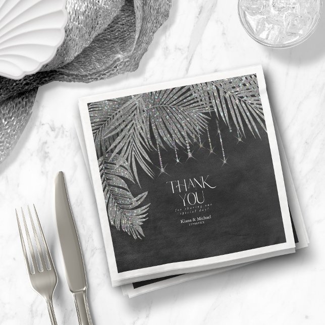 Jewel Palm Leaf Thank You Silver ID830 Napkin (Creator Uploaded)