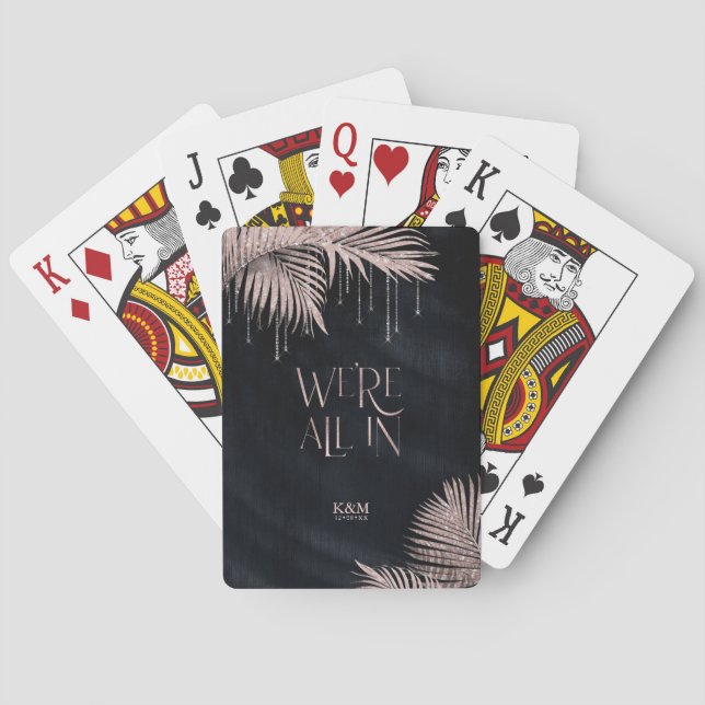 Jewel Palm Leaf Wedding All In Rose Gold/Nvy ID830 Playing Cards (Back)