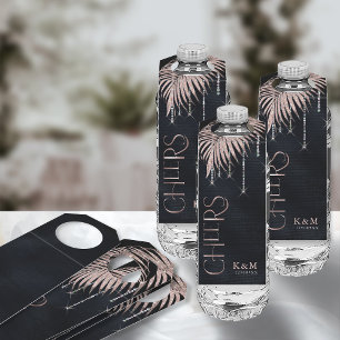 Jewel Palm Leaf Wedding Cheers Rose Gold ID830 Bottle Tag