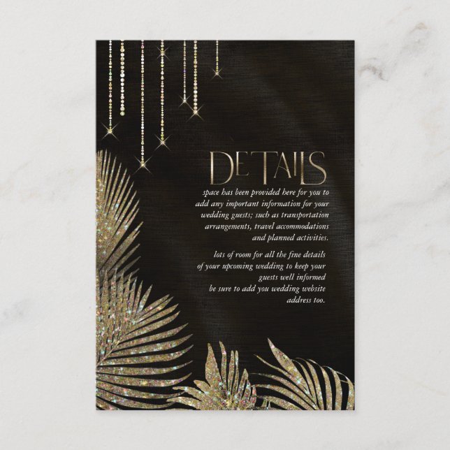 Jewel Palm Leaf Wedding Details Gold ID830 Enclosure Card (Front)