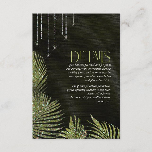 Jewel Palm Leaf Wedding Details Green ID830 Enclosure Card (Front)