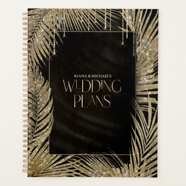 Jewel Palm Leaf Wedding Gold ID830 Planner (Front)