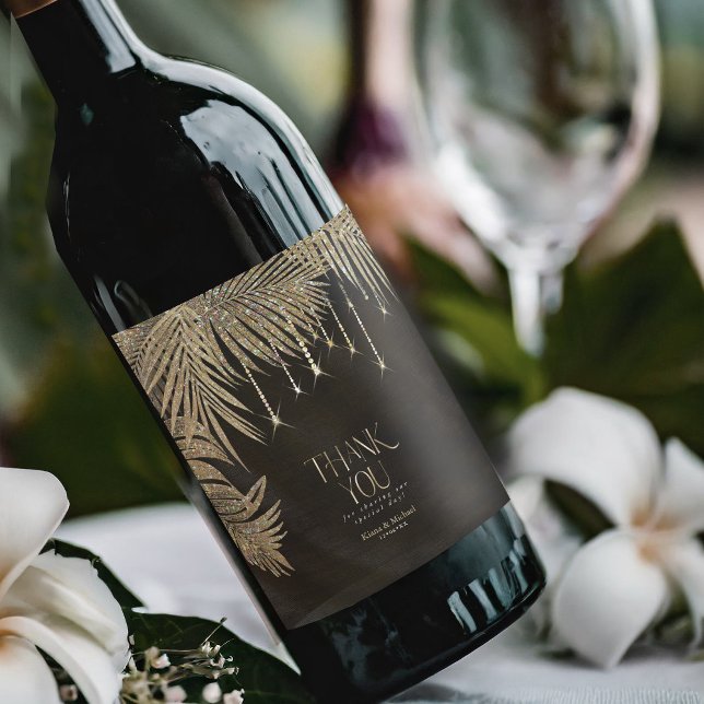 Jewel Palm Leaf Wedding Gold ID830 Wine Label (Creator Uploaded)