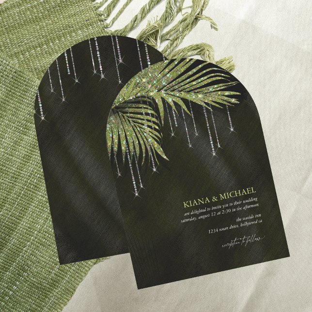 Jewel Palm Leaf Wedding Green Arch ID830 Invitation (Creator Uploaded)