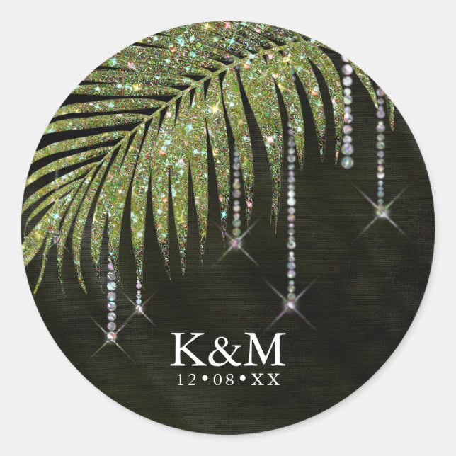 Jewel Palm Leaf Wedding Green ID830 Classic Round Classic Round Sticker (Front)