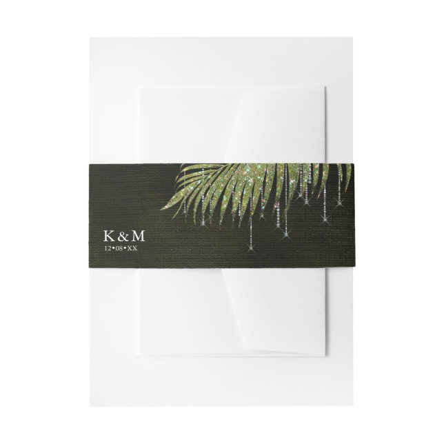 Jewel Palm Leaf Wedding Green ID830 Invitation Belly Band (Front Example)