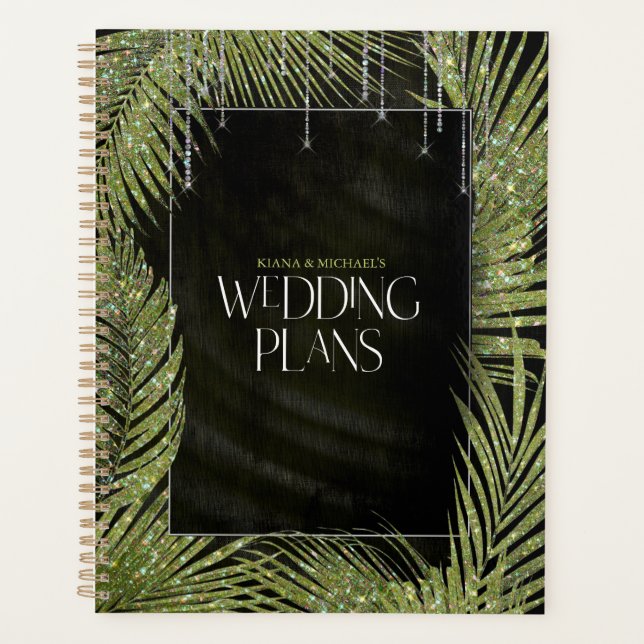 Jewel Palm Leaf Wedding Green ID830 Planner (Front)