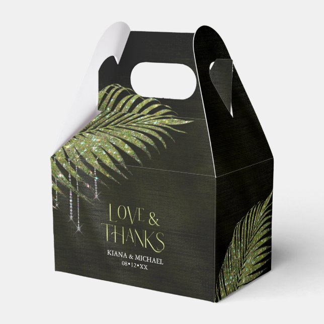 Jewel Palm Leaf Wedding Green V2 ID830 Favour Box (Front Side)