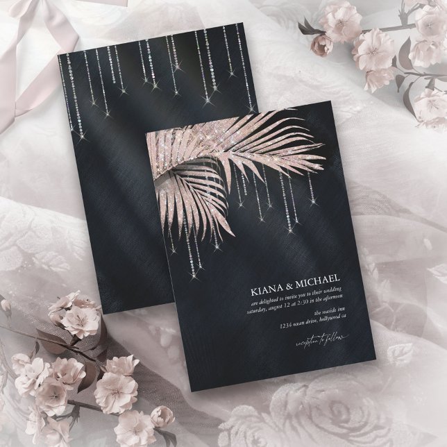 Jewel Palm Leaf Wedding Rose Gold/Navy ID830 (Creator Uploaded)