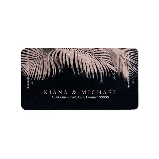 Jewel Palm Leaf Wedding Rose Gold/Navy ID830 Label (Front)