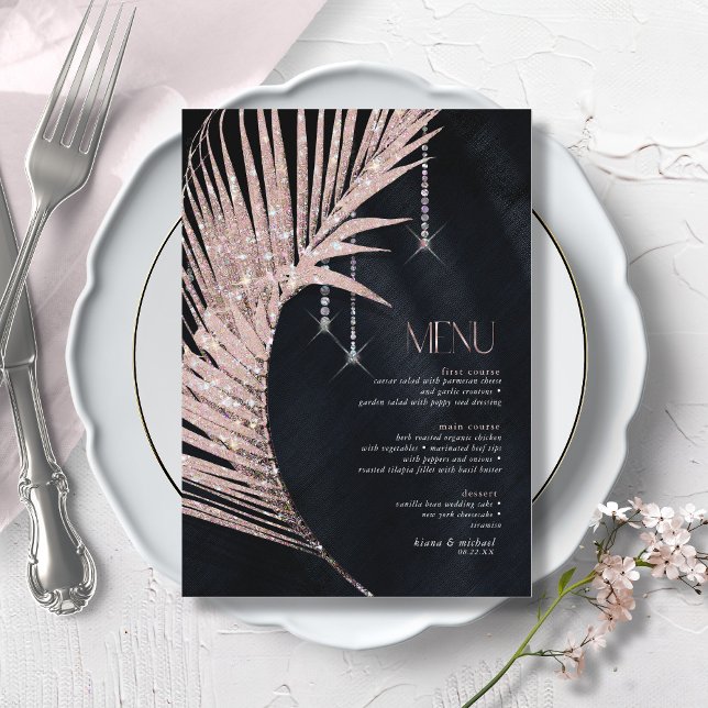 Jewel Palm Leaf Wedding Rose Gold/Navy ID830 Menu (Creator Uploaded)