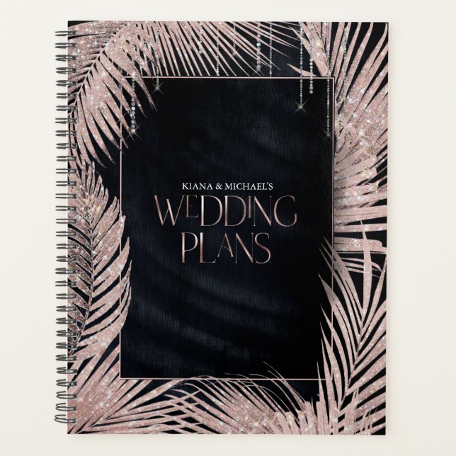 Jewel Palm Leaf Wedding Rose Gold/Navy ID830 Planner (Front)