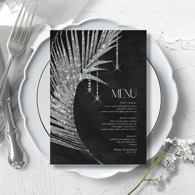 Jewel Palm Leaf Wedding Silver ID830 Menu (Creator Uploaded)