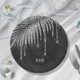 Jewel Palm Leaf Wedding Silver ID830 Paper Plate