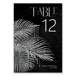Jewel Palm Leaf Wedding Silver ID830 Table Number