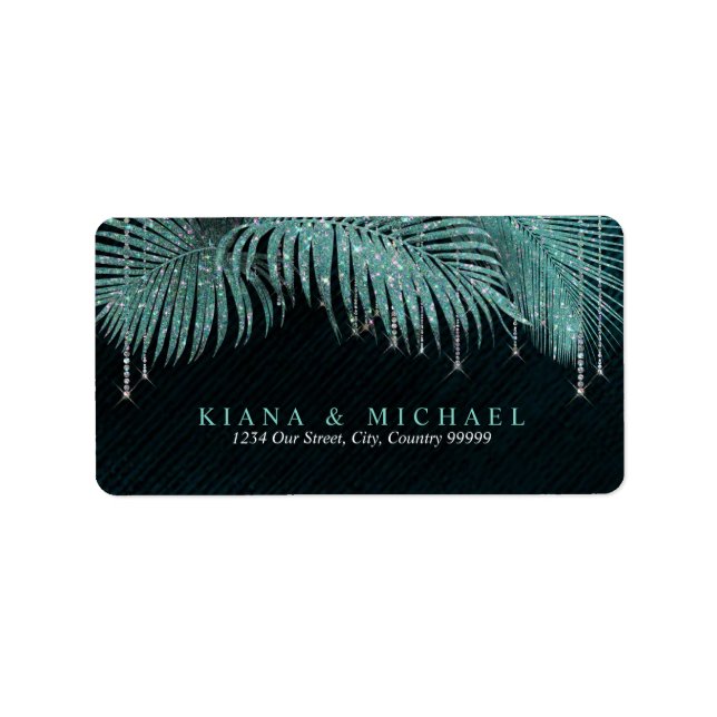 Jewel Palm Leaf Wedding Teal ID830  Label (Front)