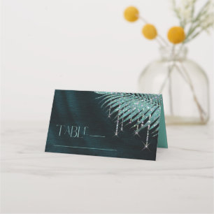 Jewel Palm Leaf Wedding Teal ID830 Place Card