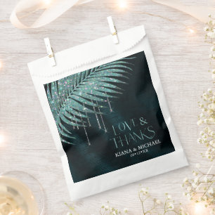 Jewel Palm Leaf Wedding Teal Love Thanks ID830 Favour Bags