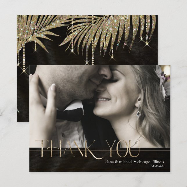 Jewel Palm Leaf Wedding Thank You Gold ID830  Announcement Postcard (Front/Back)