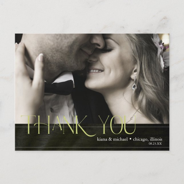 Jewel Palm Leaf Wedding Thank You Green ID830 Announcement Postcard (Front)