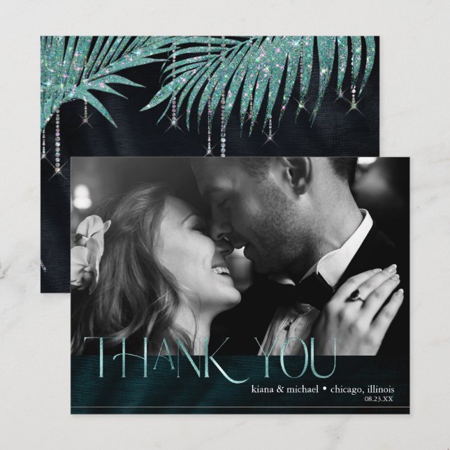 Jewel Palm Leaf Wedding Thank You Teal ID830 Announcement Postcard (Front/Back)