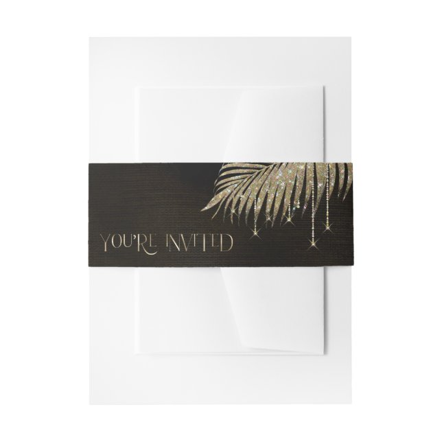 Jewel Palm Leaf You're Invited Gold ID830 Invitation Belly Band (Front Example)