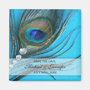 Jewel Peacock Feather Save the Date Magnet