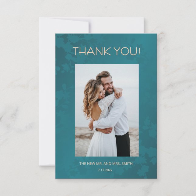 Jewel Peacock Tone Wedding Thank You Card (Front)