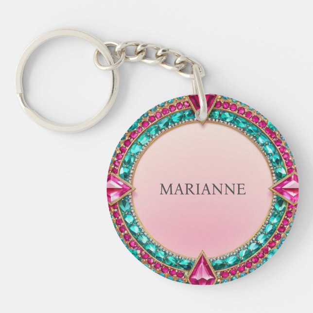 Jewel Pink and Turquoise Key Ring (Front)