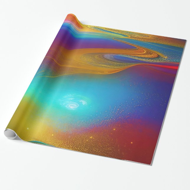 Jewel Rainbow Colour Metallic Look Abstract Design Wrapping Paper (Unrolled)