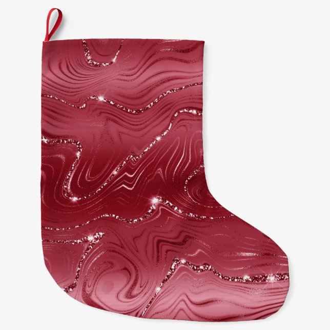 Jewel Red Glittery Glitz Large Christmas Stocking (Front)