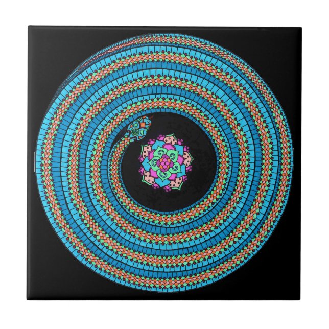 Jewel Snake Mandala Deco Tile /black tile (Front)
