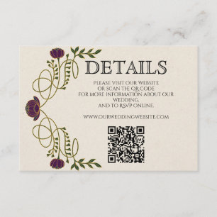 Jewel Tone Art Nouveau Wedding Details Website QR Enclosure Card