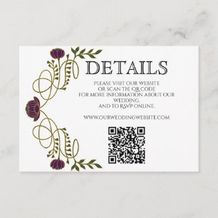 Jewel Tone Art Nouveau Wedding Details Website QR Enclosure Card