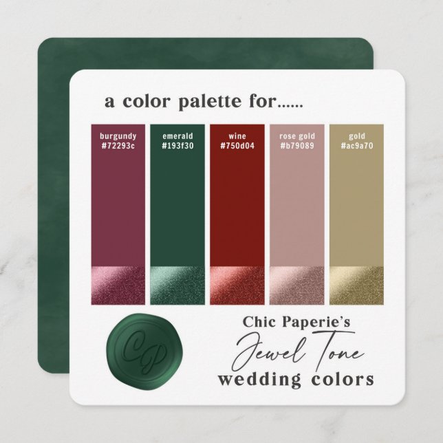 Jewel Tone Bold Wedding Swatch Colour palette Card (Front/Back)