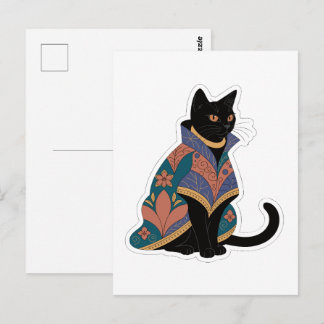 Jewel Tone Botanical Cat Greeting Card