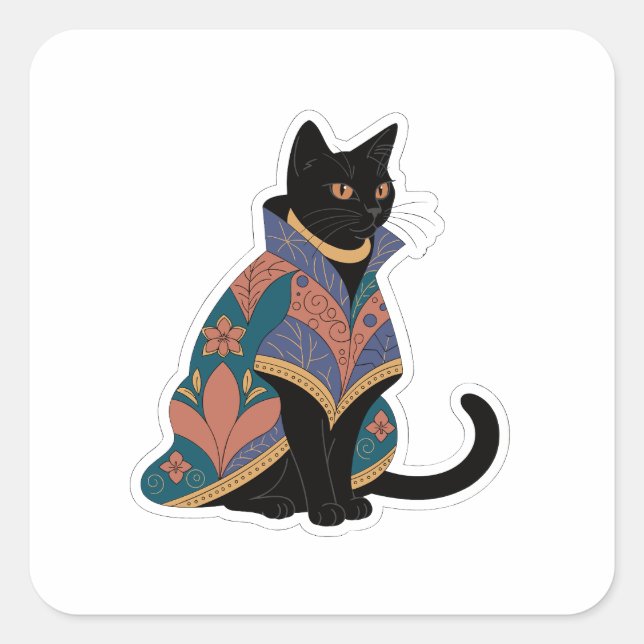 Jewel Tone Botanical Cat Sticker (Front)