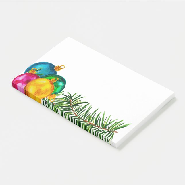 Jewel tone Christmas Ornaments Pine sprig Post-it Notes (Angled)