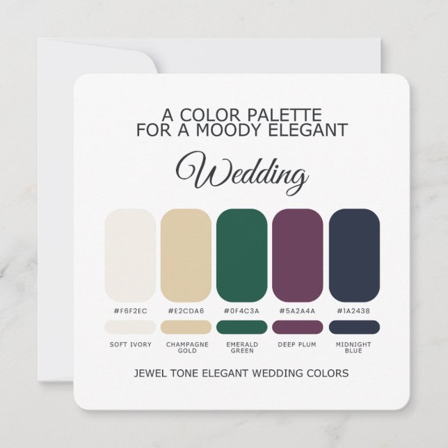 Jewel Tone Elegant Wedding Color Palette Card (Front)