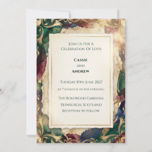 Jewel Tone Emerald Gold Vintage Wedding Invitation