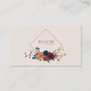Jewel Tone Floral and Copper Diamond Frame Business Card