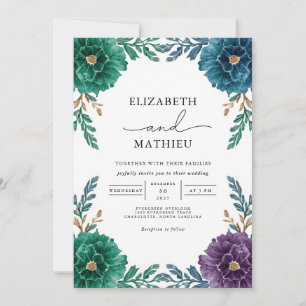 Jewel Tone Floral Flourish Wedding Invitation
