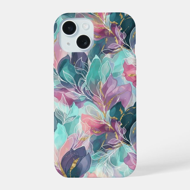 Jewel Tone Floral iPhone 15 Case (Back)
