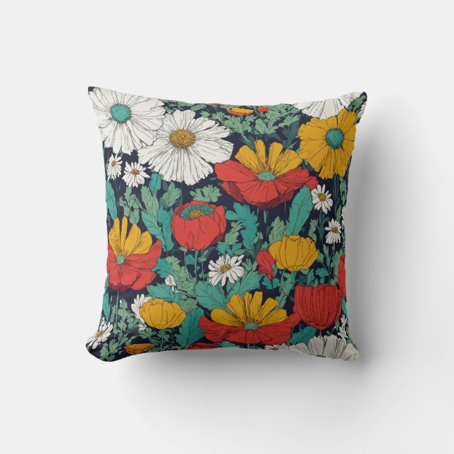 Jewel-Tone Flower Design Pillow  (Front)